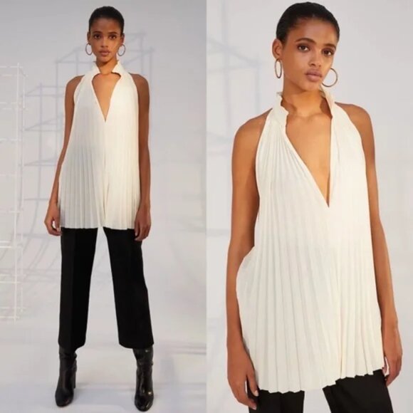 Aritzia Babaton 1-01 Guell High Neck Pleated Sleeveless Blouse Tunic Size Small - Picture 1 of 9